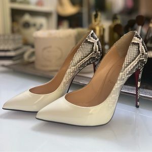 CHRISTIAN LOUBOUTIN Off White Python Print Patent Degrade So Kate